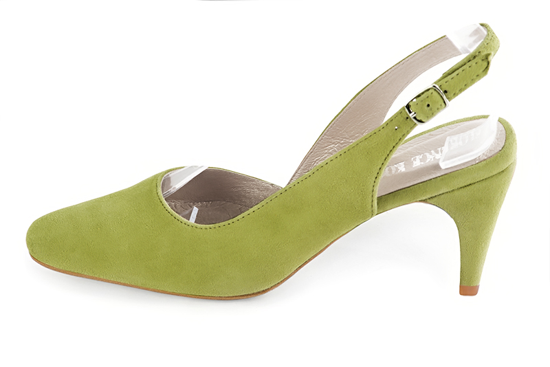 Pistachio green women's slingback shoes. Round toe. High slim heel. Profile view - Florence KOOIJMAN